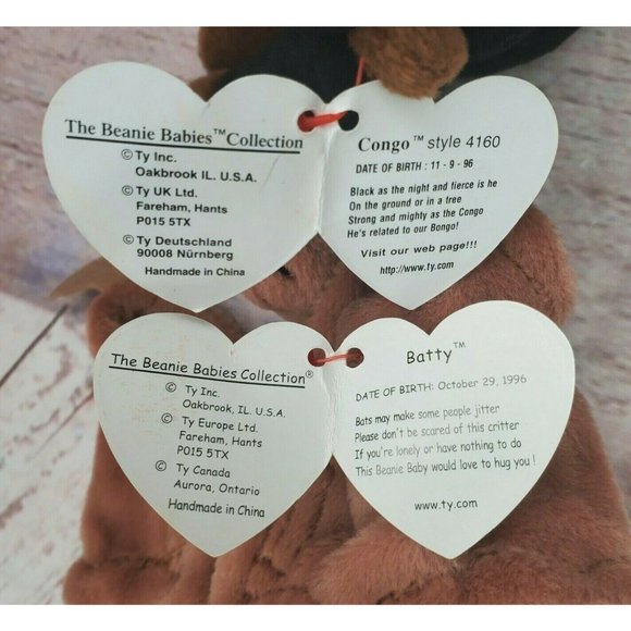 Rare 1996 Batty & Congo Retired Vintage Beanie Babies Collectible P.V.C Pellets - Picture 10 of 12